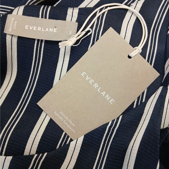 Everlane SZ 2 The Hammered Satin Slip Dress Blue Bone NWT $128 Relaxed Fit Midi - Picture 6 of 8